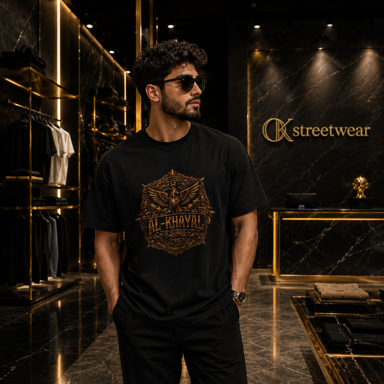 Al-Khayal Unisex Gold Crest Oversized Tee