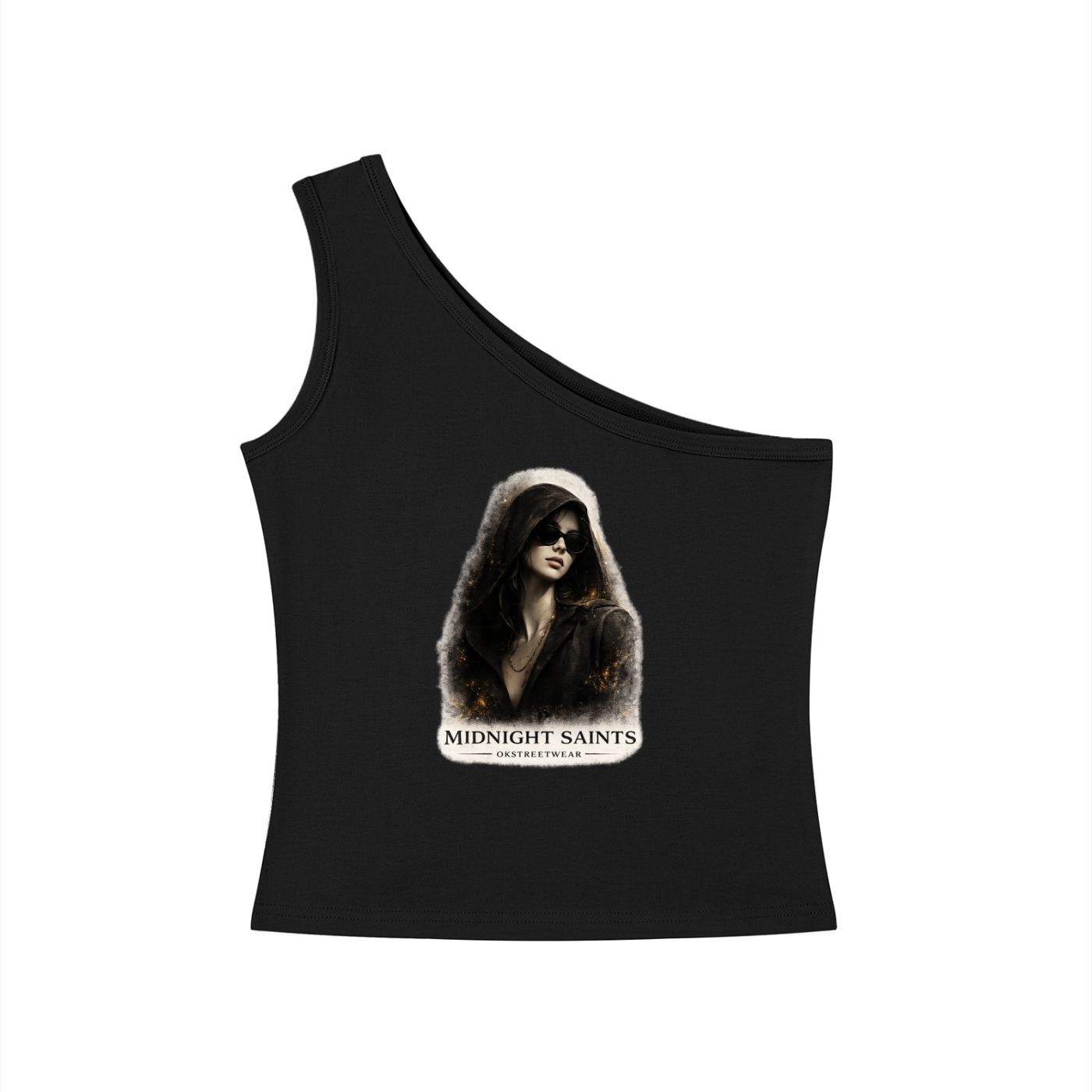 OKSTREETWEAR – Midnight Saints One-Shoulder Crop