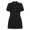 Amara Retro Puff-Sleeve Mini Dress in Black – front view
