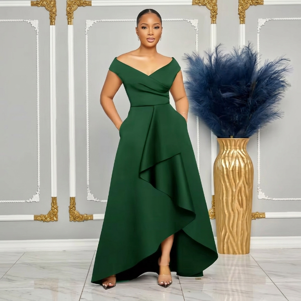 Aurelia Off-Shoulder High-Low Evening Gown – side view