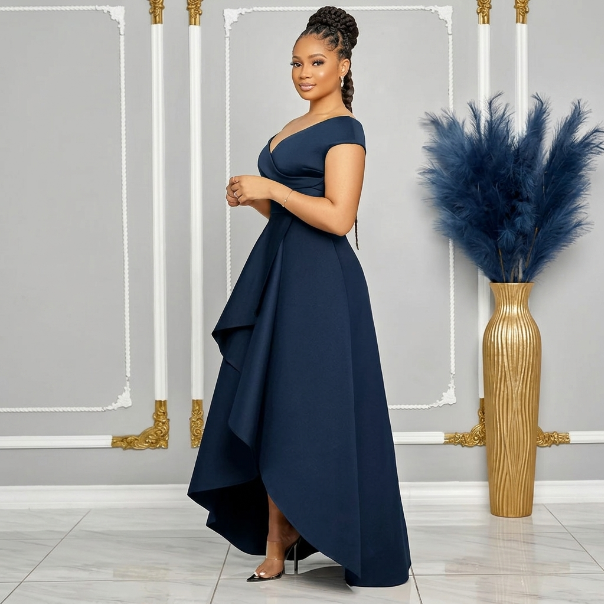 Aurelia Off-Shoulder High-Low Evening Gown – back view
