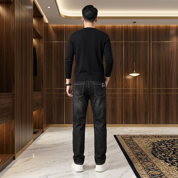 Kairos Relaxed Straight-Leg Jeans in Black Grey – back view showing straight-leg silhouette
