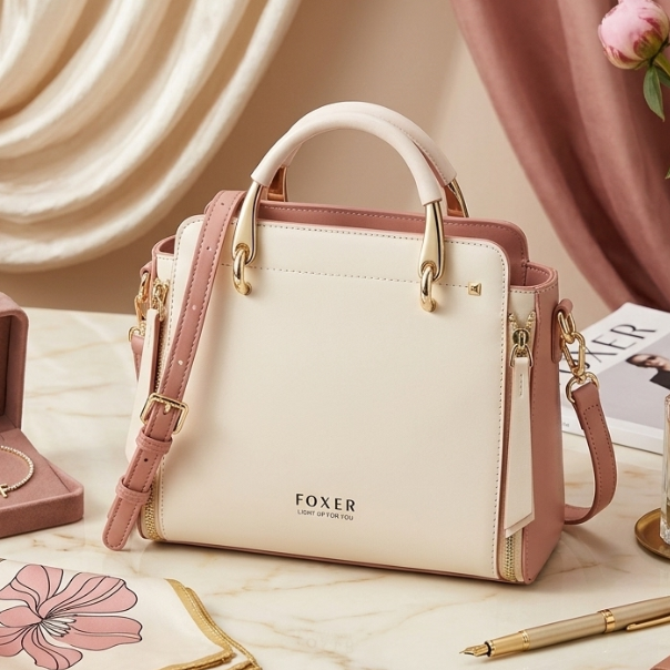 FOXER handbag on a table with decorative items